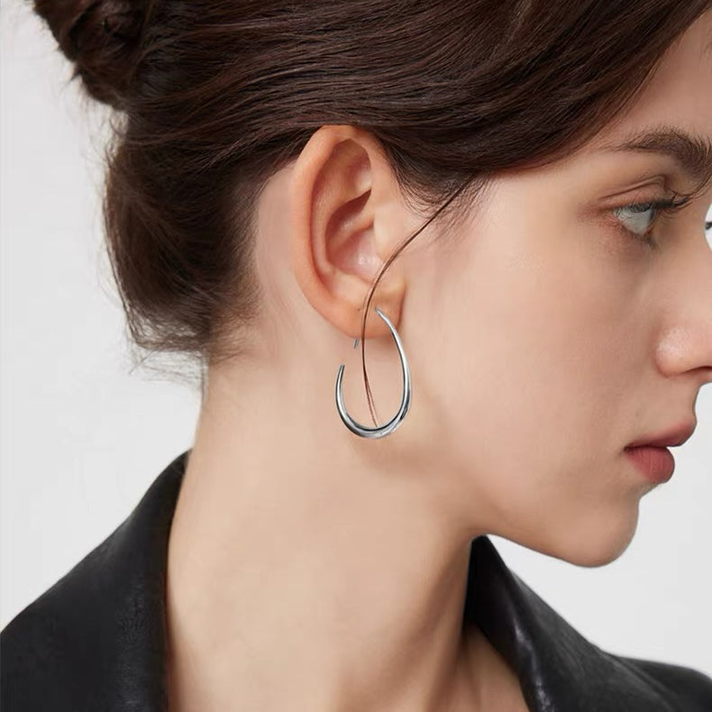 Oval Teardrop Open Hoop Earrings