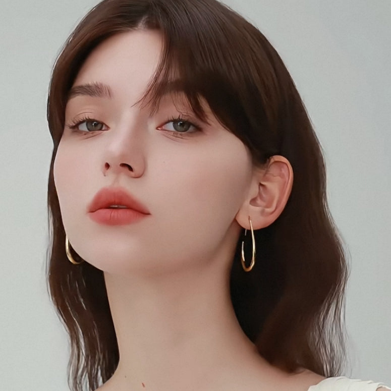 Oval Teardrop Open Hoop Earrings