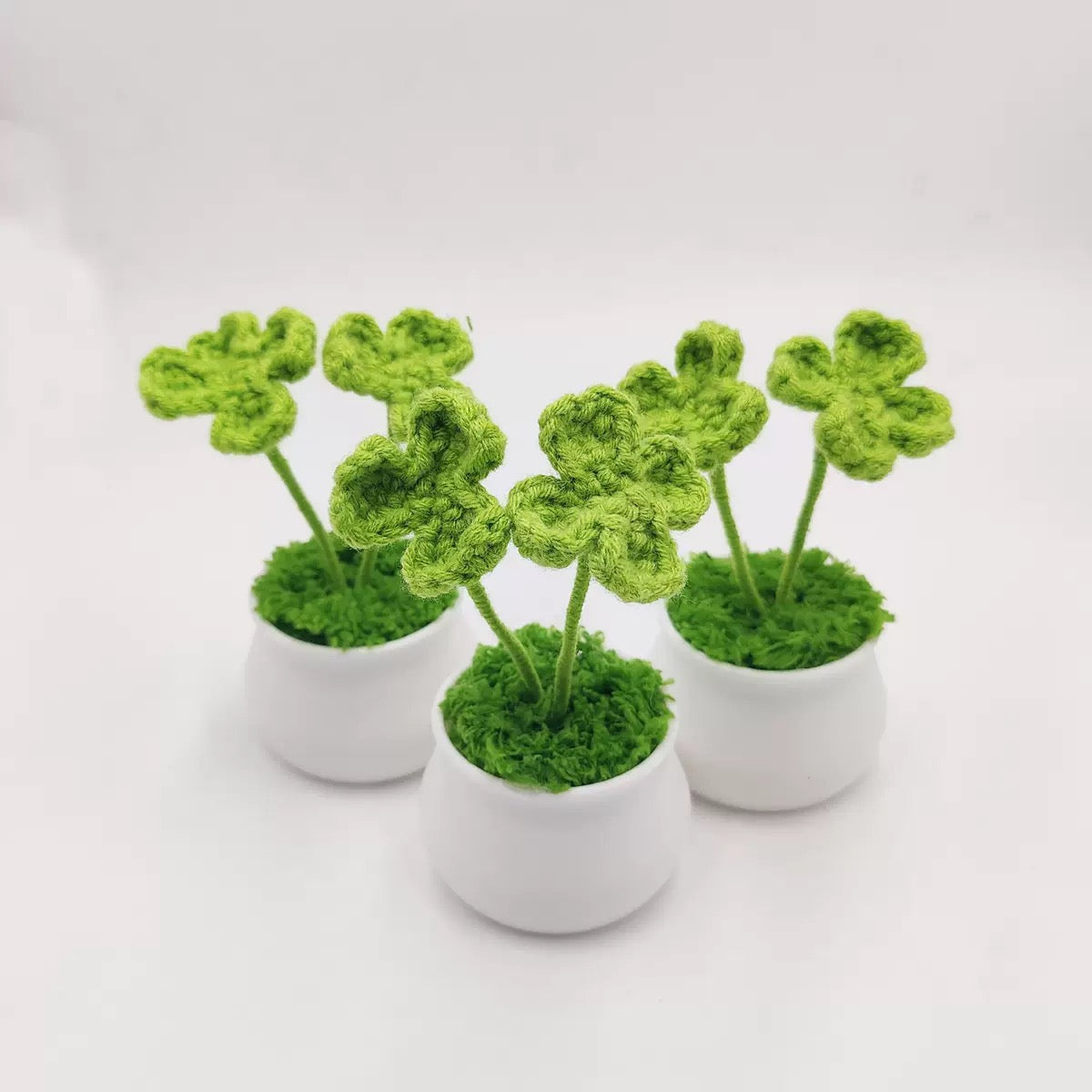 Handmade Crochet Artificial Four-Leaf Clover Potted Plant
