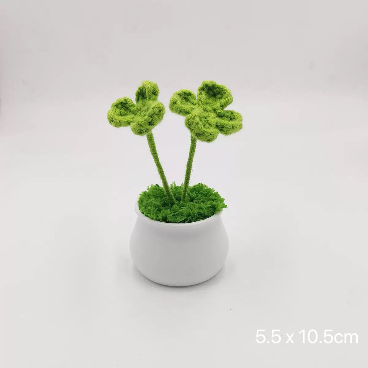 Handmade Crochet Artificial Four-Leaf Clover Potted Plant