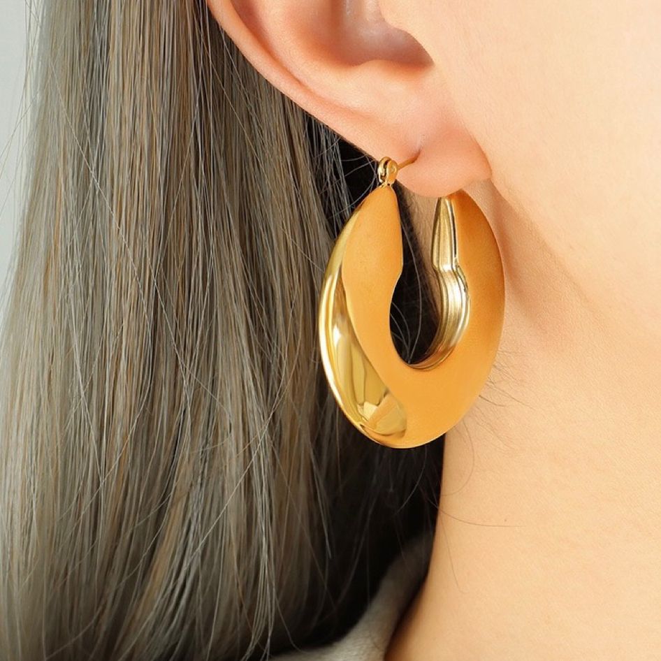 Flat Round Chunky Hoop Earrings