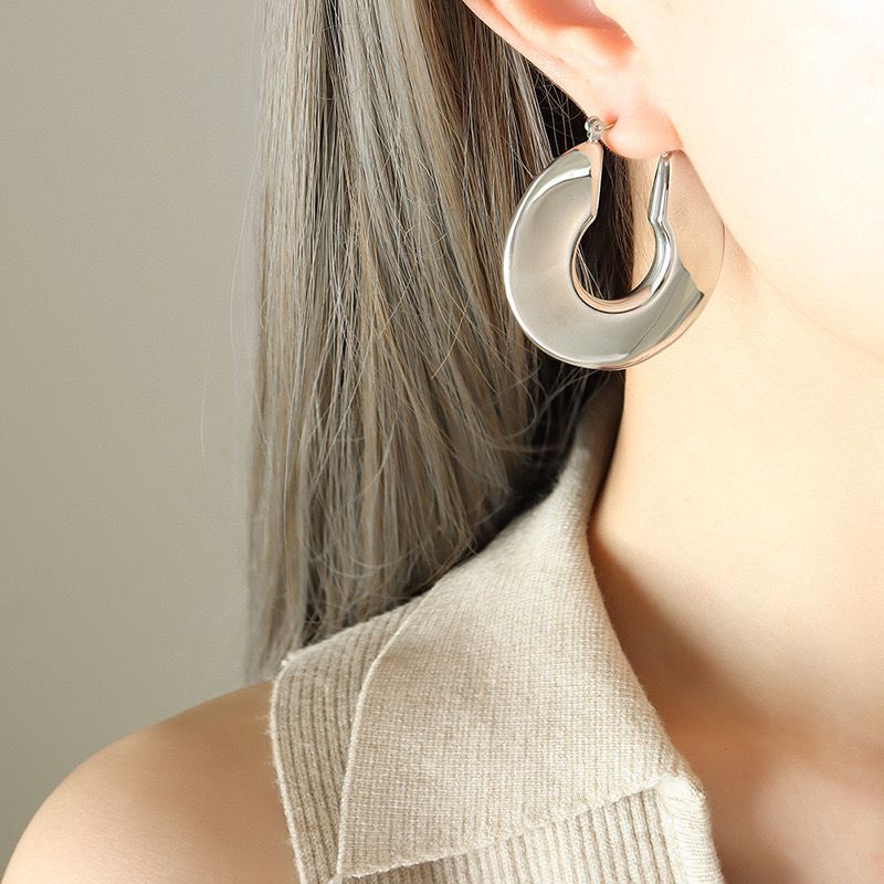 Flat Round Chunky Hoop Earrings