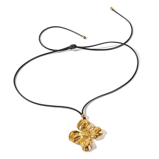 Flower Pendant Leather Cord Necklace