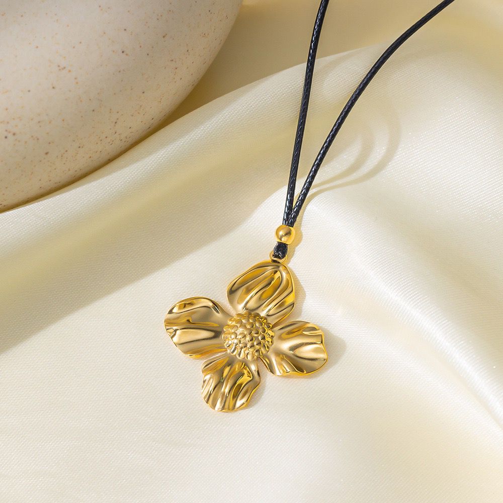 Flower Pendant Leather Cord Necklace