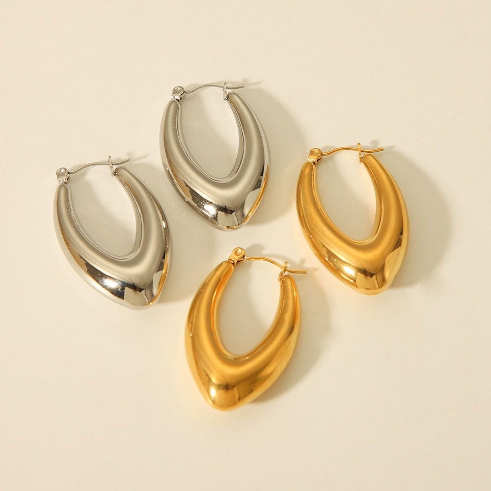 V Shaped Thick Hoop Earrings