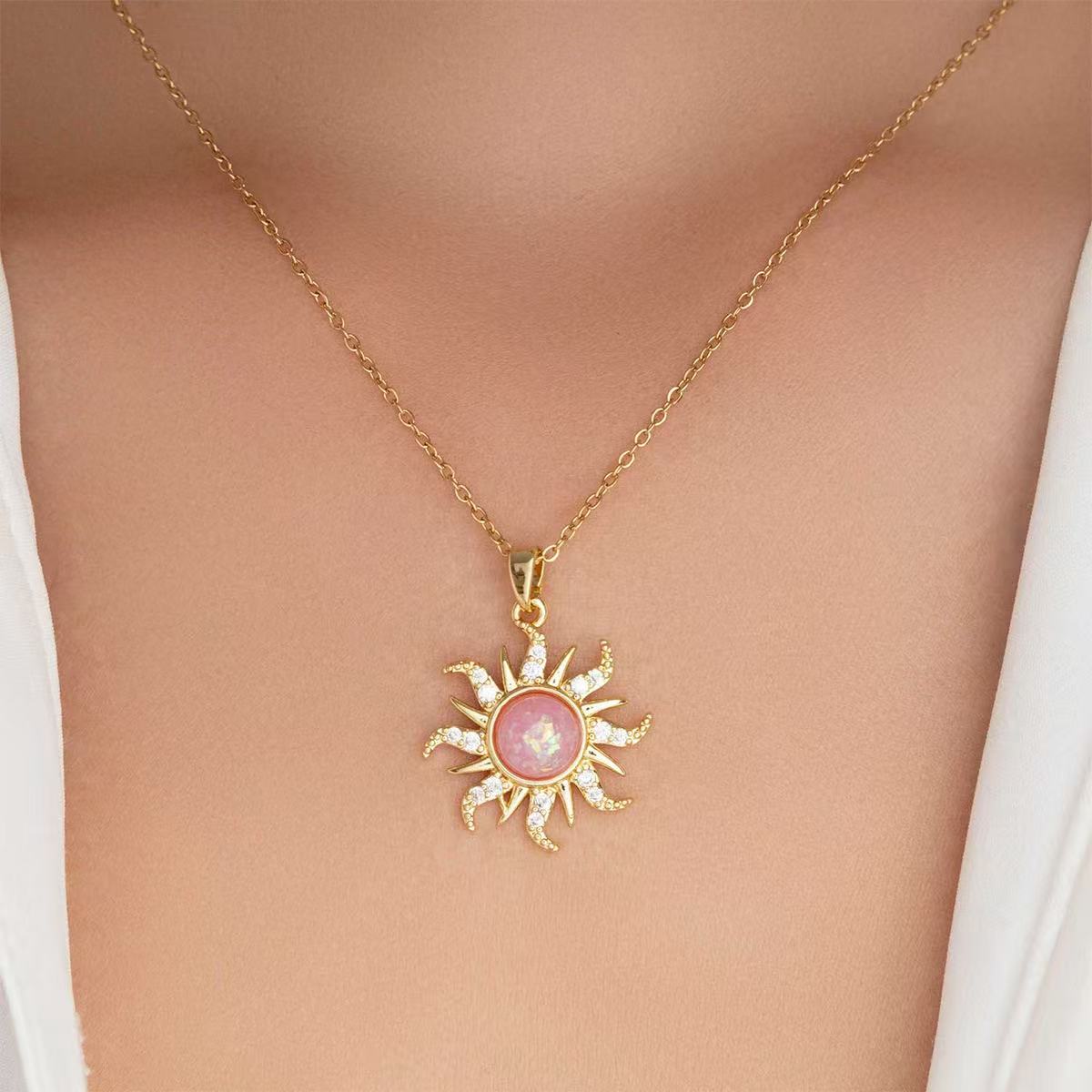 Opal Sun Pendant Necklace