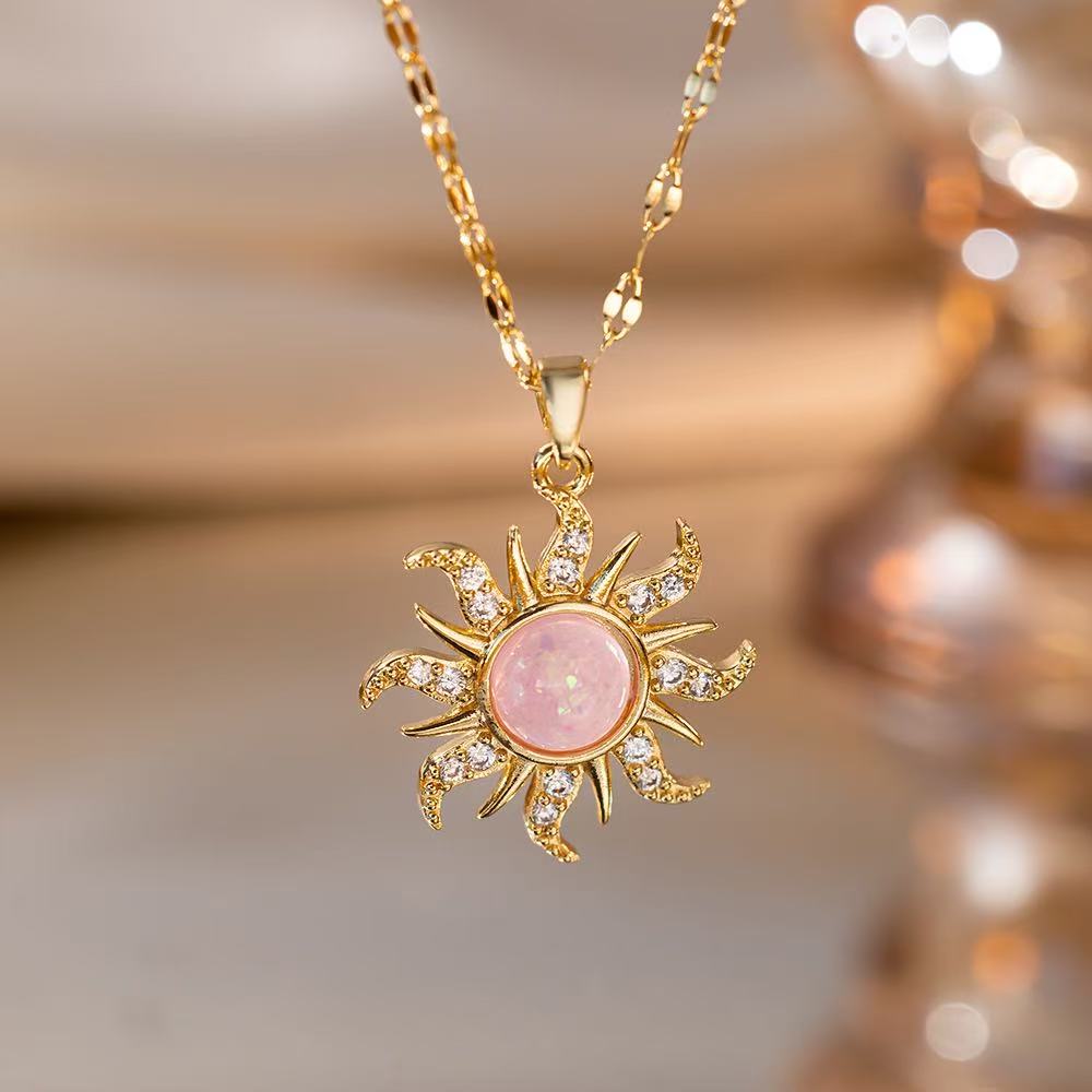 Opal Sun Pendant Necklace