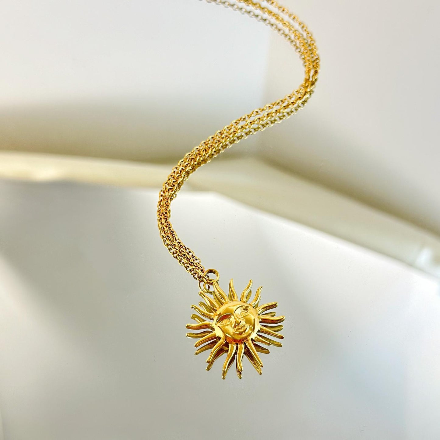 Golden Sunburst Pendant Necklace