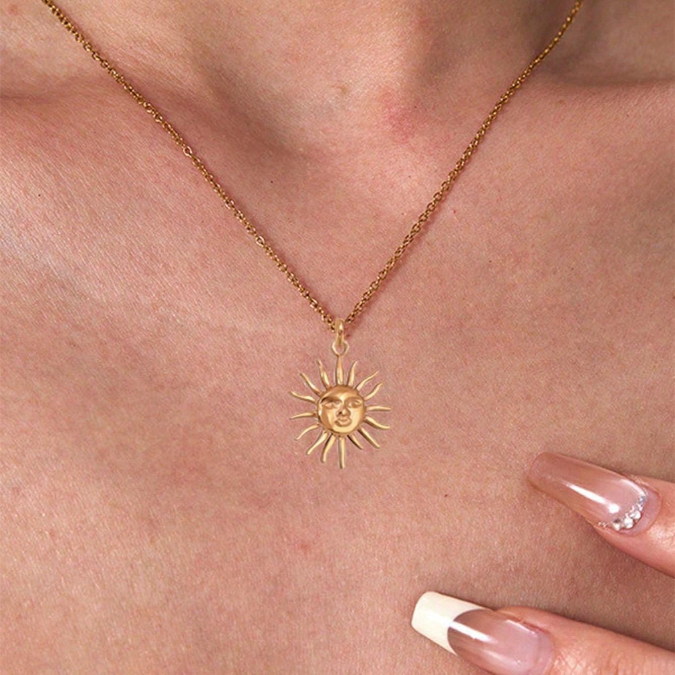 Golden Sunburst Pendant Necklace