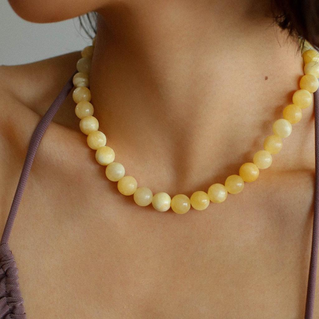 Silver Statement Natural Stone Necklace Yellow Agate