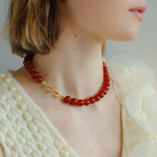 Silver Statement Natural Stone Necklace Red Agate