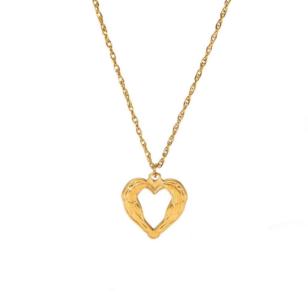 Hollow Heart Textured Pendant Necklace