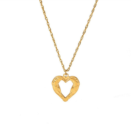 Hollow Heart Textured Pendant Necklace