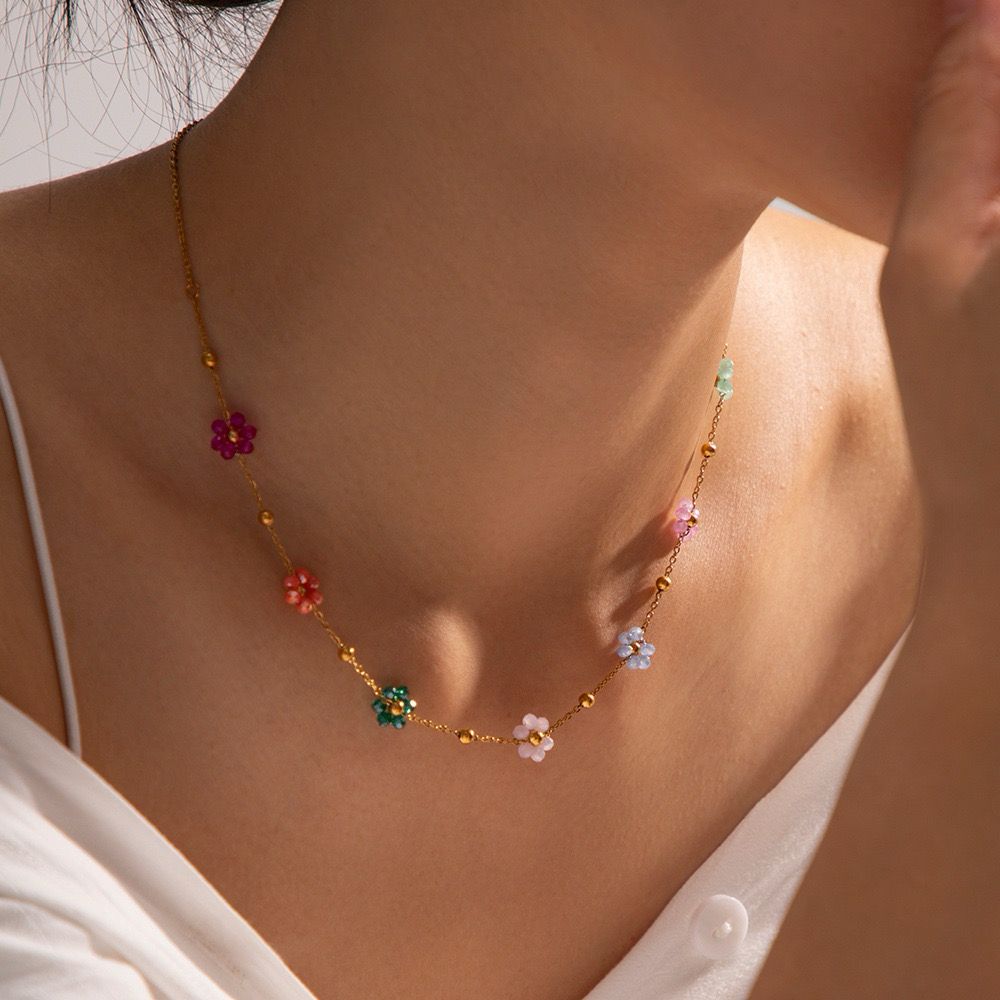 Multicolor Floral Charm Necklace