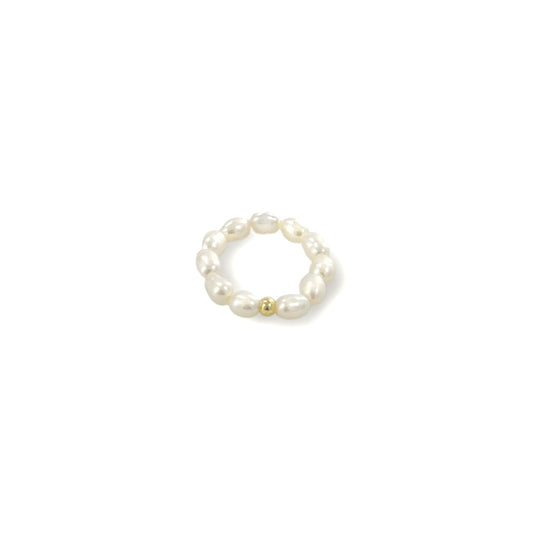 Adjustable Pearl Band Ring With Gold Bead